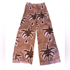 Joie Brown and Pink Palm Tree Print Palazzo Pants Size S